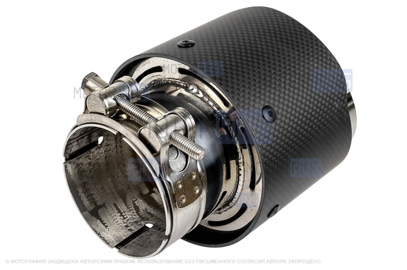 Круглые насадки глушителя из нержавеющей стали Sal-Man HJ-CBM004 d100х110мм (2шт) со скосом и фигурной карбоновой накладкой