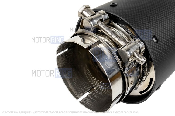 Круглые насадки глушителя из нержавеющей стали Sal-Man HJ-CBM007 d115х125мм (2шт) со скосом и фигурной карбоновой накладкой