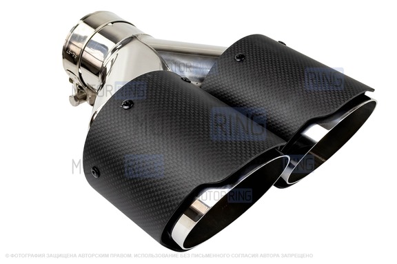 Раздвоенные насадки глушителя из нержавеющей стали Sal-Man HJ-CBM006 d210х110мм (2шт) со скосом и фигурной карбоновой накладкой