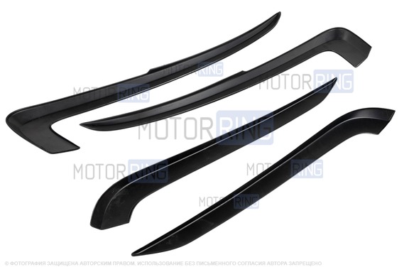 Комплект черных матовых накладок Антихром на молдинги Иксы в передний бампер для Лада Гранта FL
