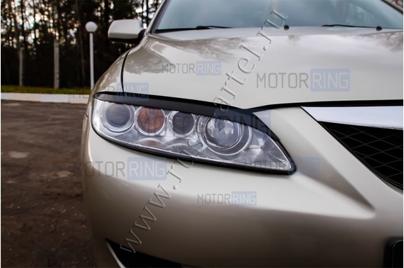 Реснички-накладки на передние фары под покраску для Mazda 6 2002-2007 г.в.