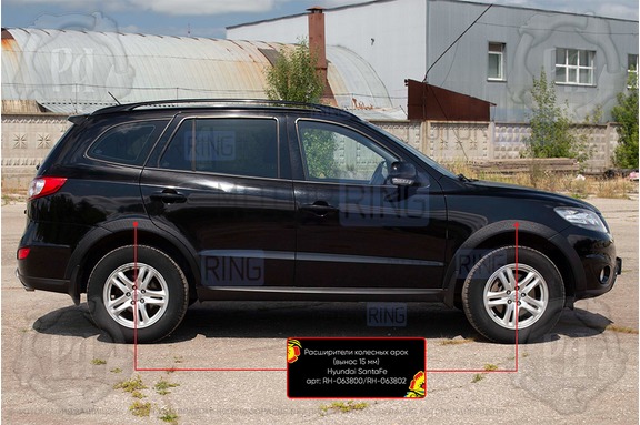 Расширители колесных арок с выносом на 15мм для Hyundai Santa Fe 2009-2012 г.в.