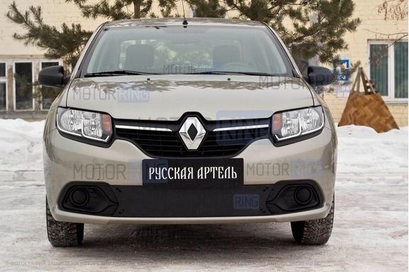 Зимняя заглушка решетки переднего бампера Русская Артель для Renault Logan 2 2014-2017 г.в.