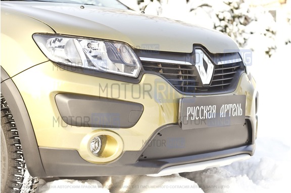 Зимняя заглушка решетки переднего бампера Русская Артель для Renault Sandero 2 Stepway 2014-2017 г.в.