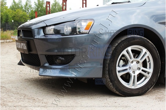 Накладки (клыки) переднего бампера Русская Артель для Mitsubishi Lancer X 2007-2010 г.в.