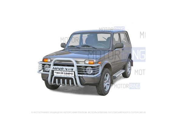 Дуга передняя ТехноСфера Niva 4x4 с ушами с дополнительной защитой двигателя d63,5 для Лада 4х4, Нива Легенд с бамперами Урбан