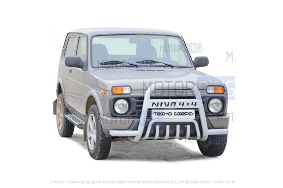 Дуга передняя ТехноСфера Niva 4x4 с усами и дополнительной защитой двигателя d63,5 для Лада 4х4, Нива Легенд с бамперами Урбан