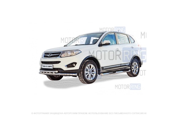 Защита порогов ТехноСфера стальная Труба с проступью d76 на Chery Tiggo 5