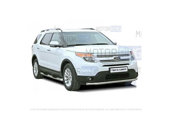 Защита порогов ТехноСфера стальная Труба с проступью d76 для Ford Explorer 2010-2015 г.в.