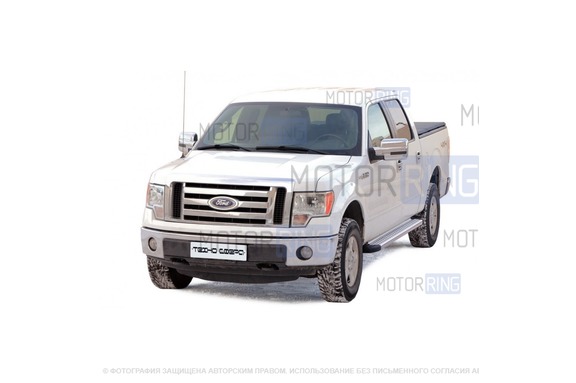 Защита порогов ТехноСфера Бумер алюминиевая с резинкой для Ford F150 2008-2014 г.в.