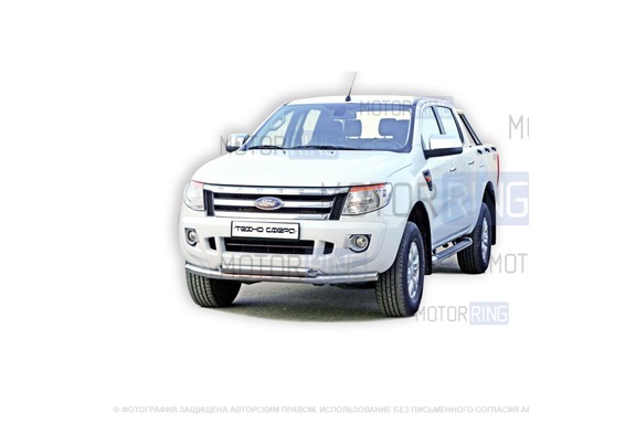 Защита переднего бампера ТехноСфера Труба двойная d63,5  для Ford Ranger 2011-2015 г.в.