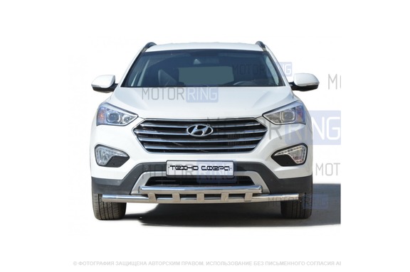 Защита переднего бампера ТехноСфера Труба двойная d63,5  для Hyundai Grand Santa-Fe 2014-2015 г.в.
