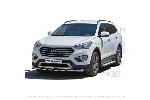 Защита порогов ТехноСфера Бумер алюминиевые с резинкой для Hyundai Grand Santa-Fe 2014-2015 г.в.