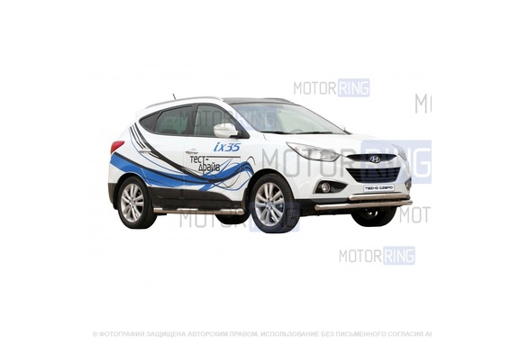 Защита переднего бампера ТехноСфера Труба двойная d63,5  для Hyundai IX35 2010-2013 г.в.