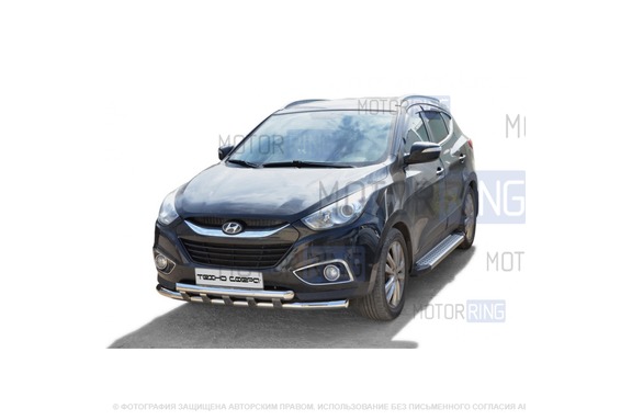 Защита порогов ТехноСфера Бумер алюминиевая с резинкой для Hyundai IX35 2010-2013 г.в.