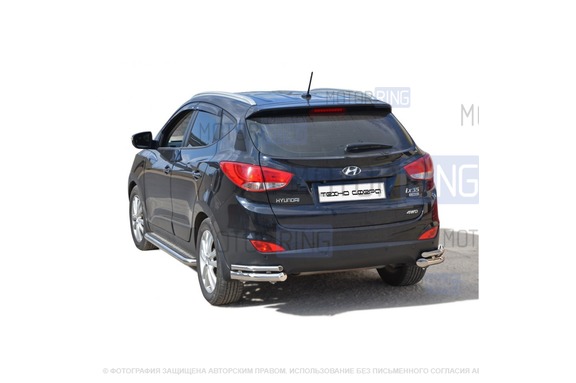 Защита заднего бампера ТехноСфера Уголки двойные d63,5  для Hyundai IX35 2010-2013 г.в.