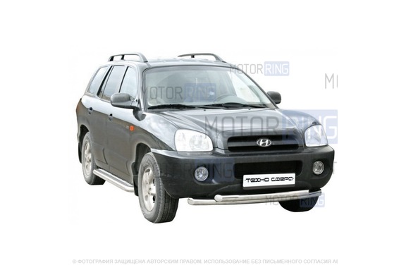 Защита порогов ТехноСфера с алюминиевым листом d63,5  для Hyundai Santa-Fe Classic 2000-2012 г.в.