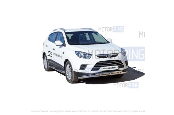 Защита переднего бампера ТехноСфера Труба двойная d63,5 для JAC S5 2013-2019 г.в.