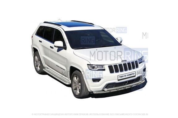 Защита порогов ТехноСфера с алюминиевым листом d63,5 окрашенная для Jeep Grand Cherokee