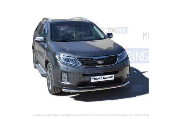 Защита порогов ТехноСфера Бумер алюминиевая с резинкой для KIA Sorento 2012-2020 г.в.