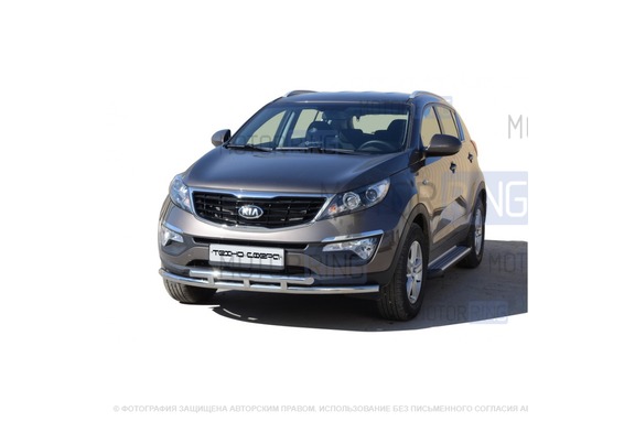 Защита переднего бампера ТехноСфера Труба двойная d51  для KIA Sportage 2014-2016 г.в.