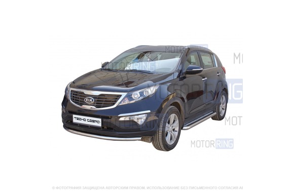Защита порогов ТехноСфера с алюминиевым листом d63,5  для KIA Sportage 2014-2016 г.в.
