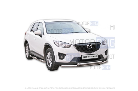 Защита переднего бампера ТехноСфера Труба двойная d63,5  для Mazda CX-5 2011-2017 г.в.