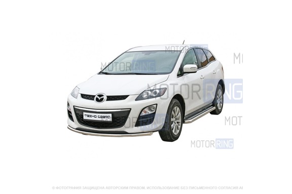 Защита порогов ТехноСфера с алюминиевым листом d63,5 для Mazda CX-7 2009-2012 г.в.