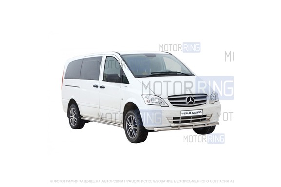 Защита переднего бампера ТехноСфера Труба двойная d63,5 для Mercedes-Benz Viano/Vito кол.база 3200 2010-2014 г.в.