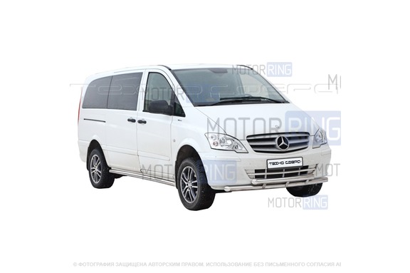 Защита порогов ТехноСфера Труба d63 из нержавеющей стали для Mercedes-Benz Viano/Vito кол.база 3200 2010-2014 г.в.