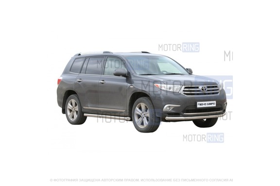 Защита переднего бампера ТехноСфера стальная Труба d63,5 для Toyota Highlander 2010-2013 г.в.