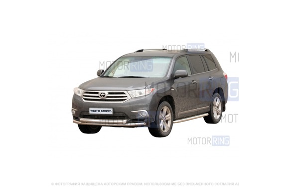 Защита переднего бампера ТехноСфера стальная Труба двойная d63,5 на Toyota Highlander с 2011 г.в.