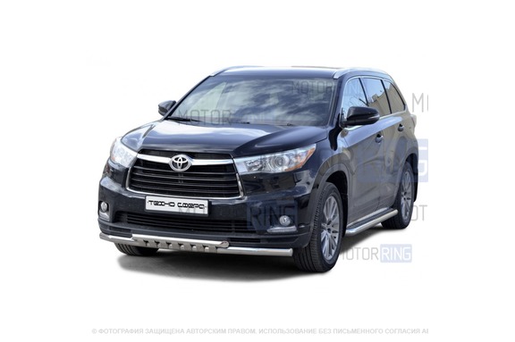 Защита переднего бампера ТехноСфера стальная Труба двойная d63,5 для Toyota Highlander 2013-2016 г.в.