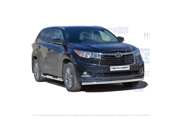 Защита порогов ТехноСфера стальная Труба с проступью d76 для Toyota Highlander 2013-2016 г.в.