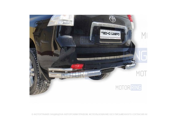 Защита заднего бампера ТехноСфера Уголки двойные d76 для Toyota Land Cruiser Prado 150 2009-2020 г.в.