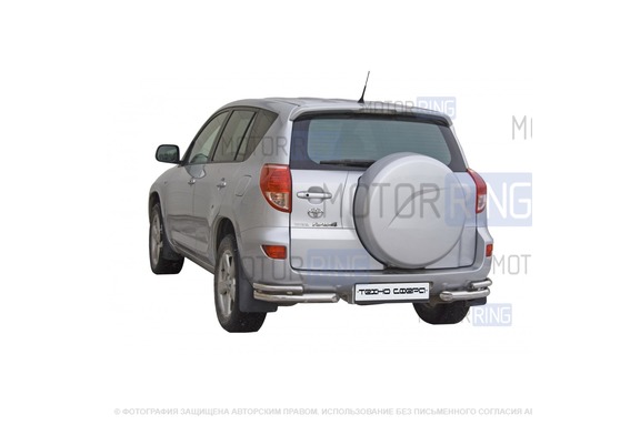 Защита заднего бампера ТехноСфера Уголки двойные d76 для Toyota RAV IV 2005-2016 г.в.