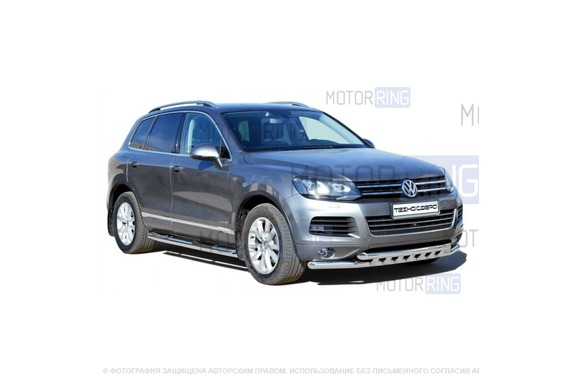 Защита порогов ТехноСфера из нержавеющей стали d76 для Volkswagen Touareg 2010-2014 г.в.