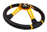 Спортивный руль MOMO Drifting Yellow обод из экокожи с желтыми кольцами для ВАЗ 2101-2115, Лада Калина, Гранта, Приора, 4х4, Нива Легенд, Нива Тревел, Шевроле Нива
