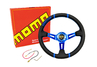 Спортивный руль MOMO Drifting Blue обод из экокожи с синими кольцами для ВАЗ 2101-2115, Лада Калина, Гранта, Приора, 4х4, Нива Легенд, Нива Тревел, Шевроле Нива